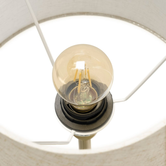 Lampă de masă din metal argintiu cu picior decorativ clasic și abajur din in crem [7]