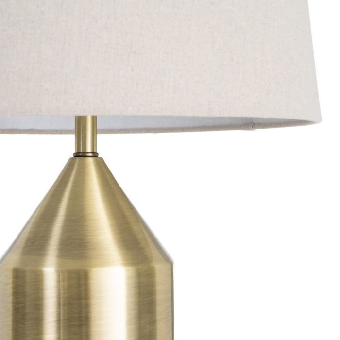 Lampă de masă din metal auriu cu abajur din stofă albă [2]