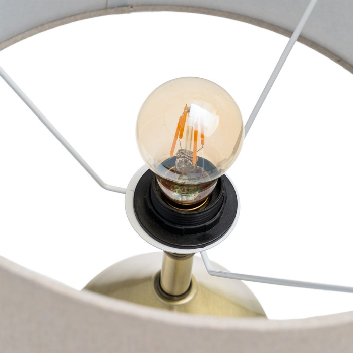 Lampă de masă din metal auriu cu abajur din stofă albă [7]
