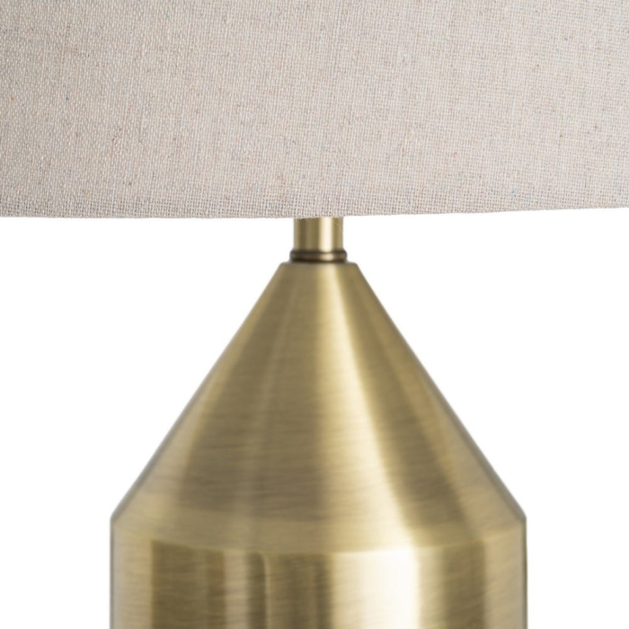 Lampă de masă din metal auriu cu abajur din stofă albă [4]