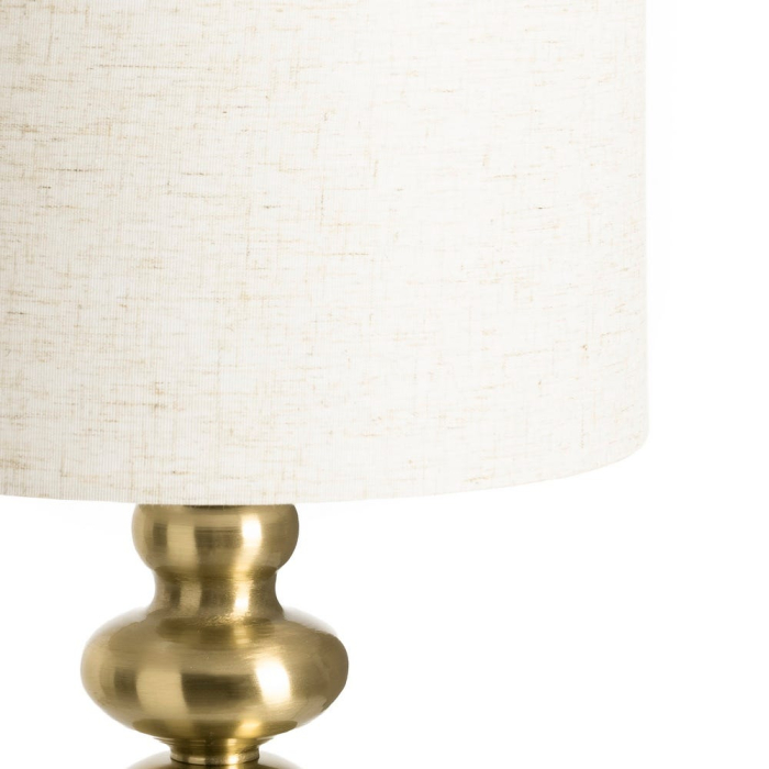 Lampă de masă din metal auriu cu bază decorativă cilindrică și abajur din in crem [3]