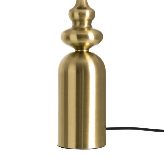 Lampă de masă din metal auriu cu bază decorativă cilindrică și abajur din in crem [7]