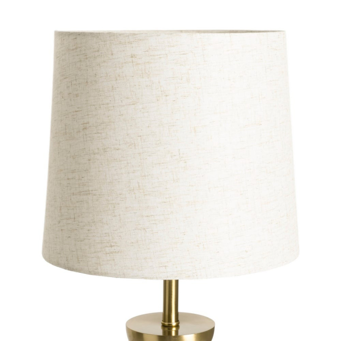 Lampă de masă din metal auriu cu bază decorativă și abajur din in crem [4]