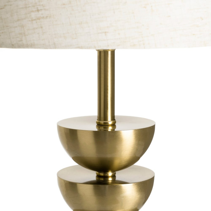 Lampă de masă din metal auriu cu bază decorativă și abajur din in crem [2]