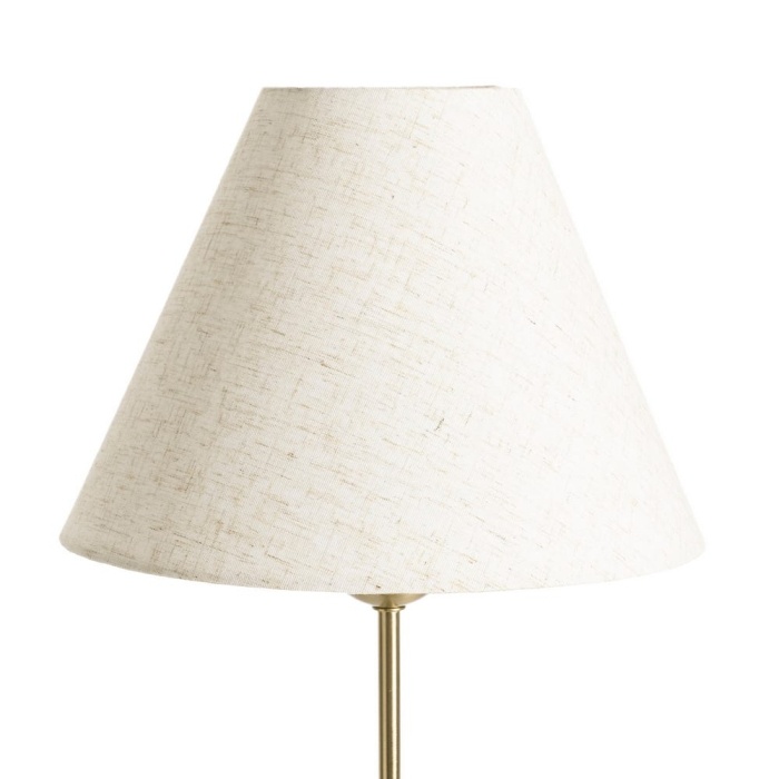 Lampă de masă din metal auriu cu bază sferică decorativă și abajur conic din in crem [5]