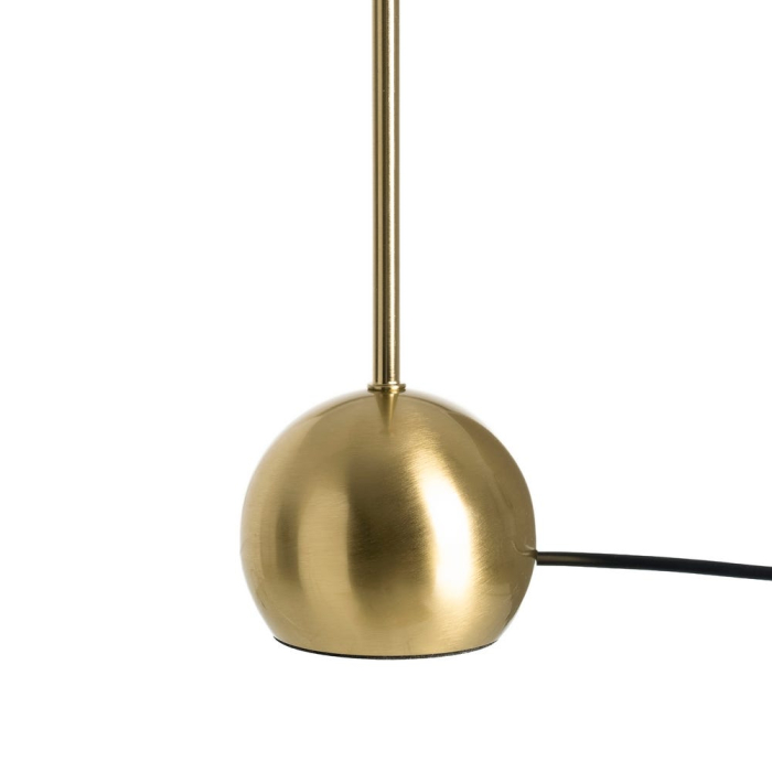 Lampă de masă din metal auriu cu bază sferică decorativă și abajur conic din in crem [6]