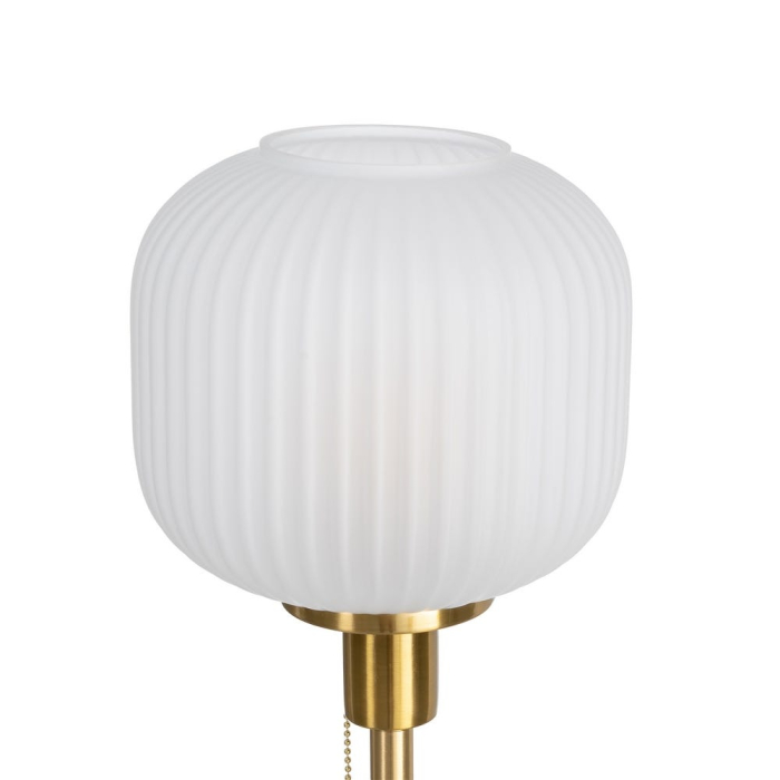 Lampă de masă din metal auriu cu bază neagră și abajur din sticlă albă striată [2]