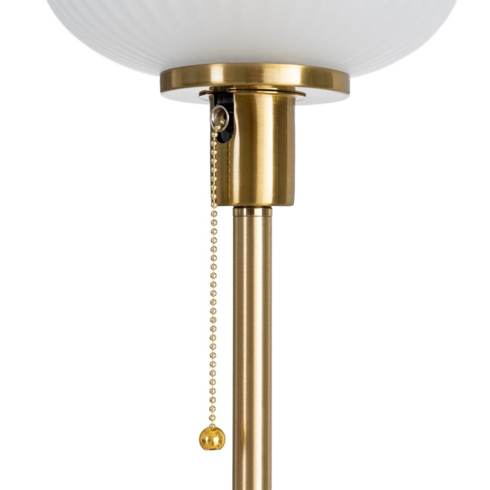 Lampă de masă din metal auriu cu bază neagră și abajur din sticlă albă striată [3]