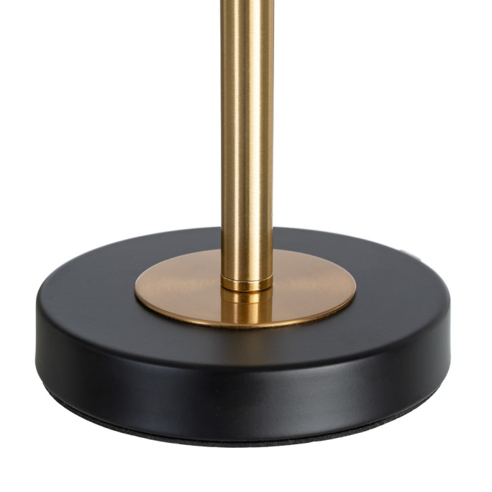 Lampă de masă din metal auriu cu bază neagră și abajur din sticlă albă striată [4]