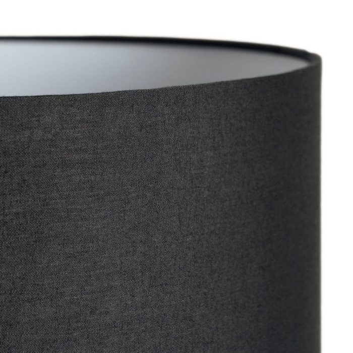 Lampă de masă din metal negru cu bază decorativă cilindrică și abajur negru din stofă [4]