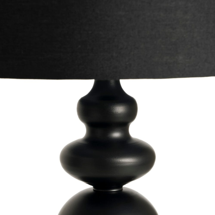 Lampă de masă din metal negru cu bază decorativă cilindrică și abajur negru din stofă [3]