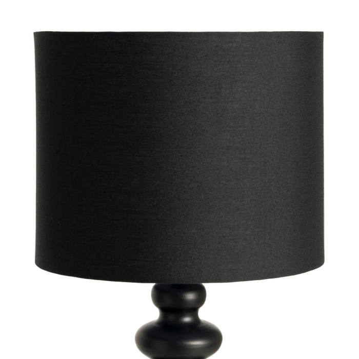 Lampă de masă din metal negru cu bază decorativă cilindrică și abajur negru din stofă [5]
