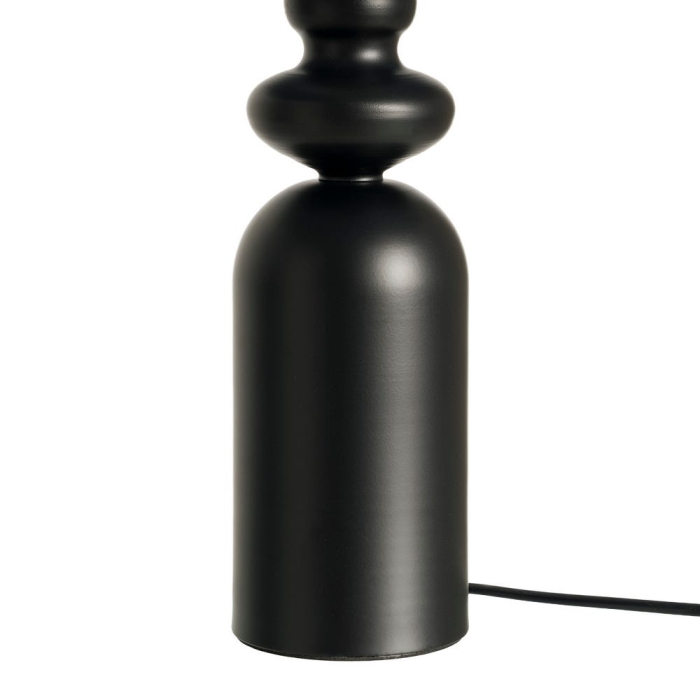 Lampă de masă din metal negru cu bază decorativă cilindrică și abajur negru din stofă [6]