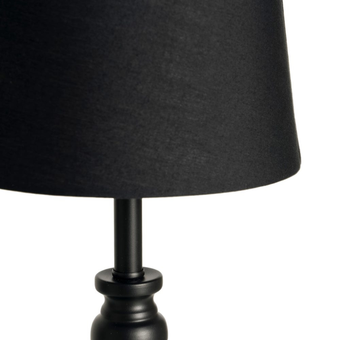 Lampă de masă din metal negru cu picior decorativ și abajur negru din stofă [2]