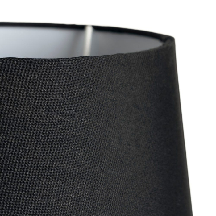 Lampă de masă din metal negru cu picior decorativ și abajur negru din stofă [3]
