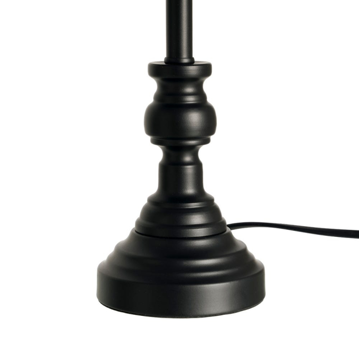 Lampă de masă din metal negru cu picior decorativ și abajur negru din stofă [5]