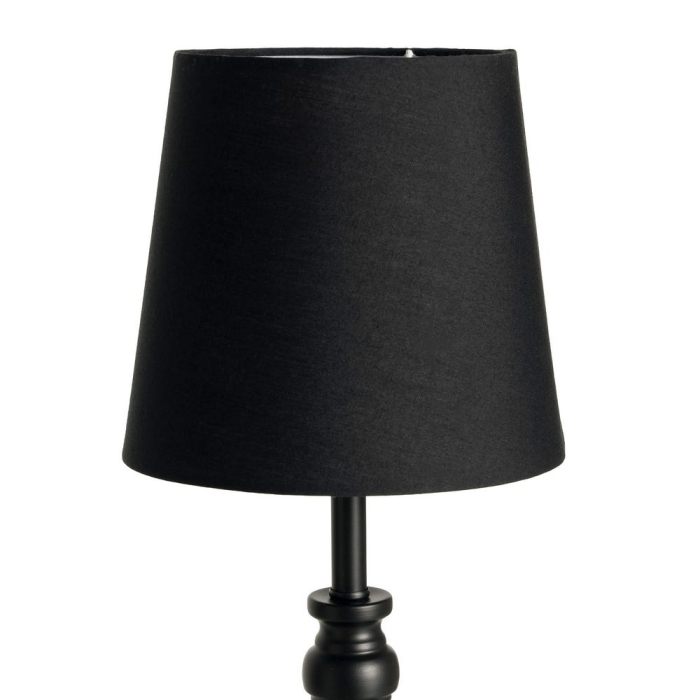 Lampă de masă din metal negru cu picior decorativ și abajur negru din stofă [4]
