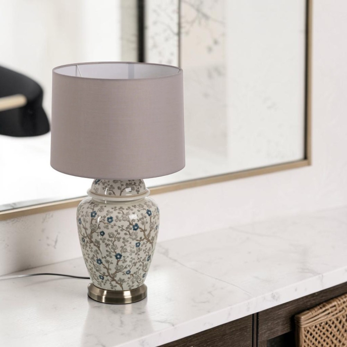 Lampa alb-gri portelan cu abajur neutru pentru decor nordic|Lampi ambientale elegante pentru interioare naturale [2]