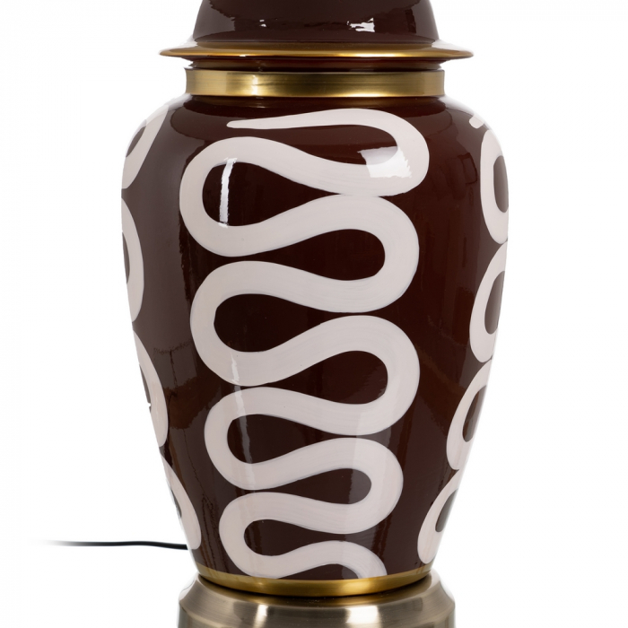 Lampa portelan alb-maro cu abajur in pentru noptiera|Lampi decorative pentru iluminat stilat [6]
