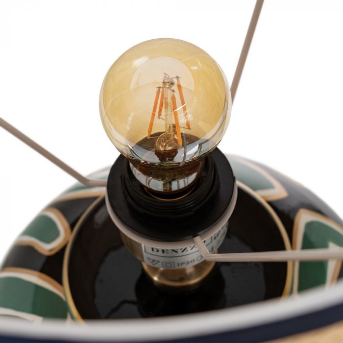 Lampa portelan negru-verde cu abajur din fibra naturala|Lampi elegante pentru decoruri sofisticate [6]