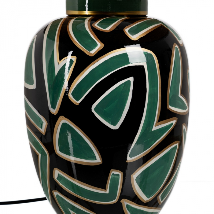 Lampa portelan negru-verde cu abajur din fibra naturala|Lampi elegante pentru decoruri sofisticate [7]