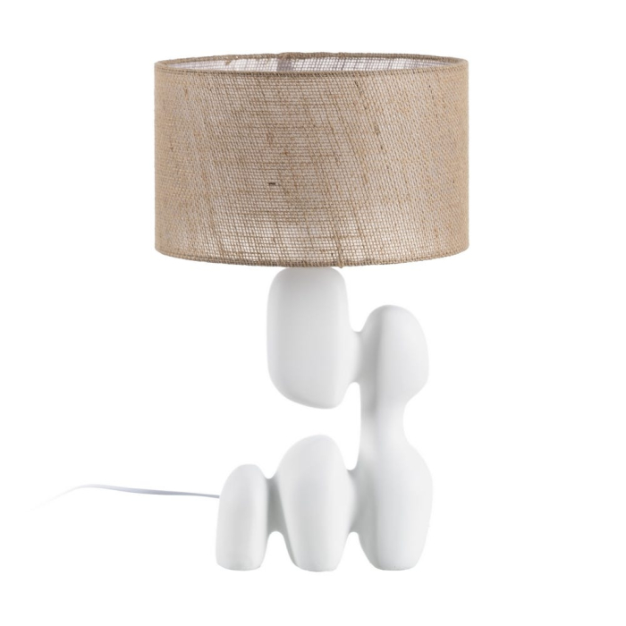 Lampa de masă din rășină albă – abajur din in bej [1]