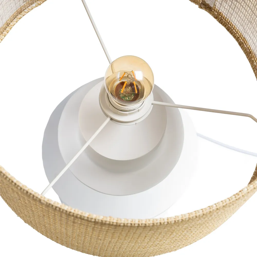 Lampă de masă din rășină albă cu discuri decorative și abajur din ratan [5]