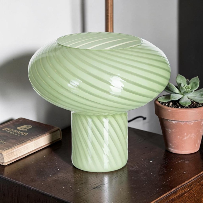 Lampă de masă din sticlă verde deschis cu model spiralat [2]