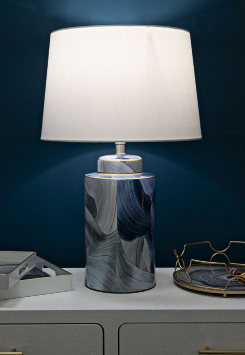 Lampa de masa ceramica albastra cu insertii aurii CreativDeco [5]