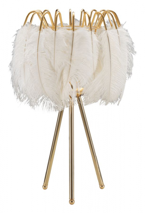 Lampa de masa Feather, metal/pene, auriu/alb [1]