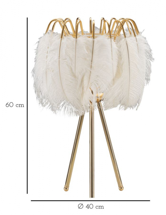 Lampa de masa Feather, metal/pene, auriu/alb [6]