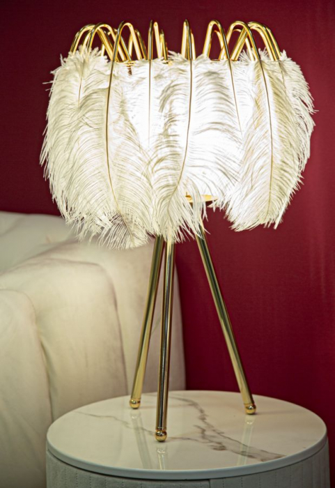 Lampa de masa Feather, metal/pene, auriu/alb [2]