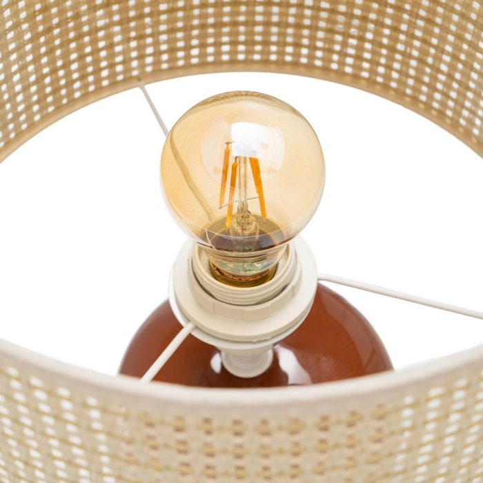 Lampă de masă înaltă din ceramică teracotă cu abajur tip ratan [5]