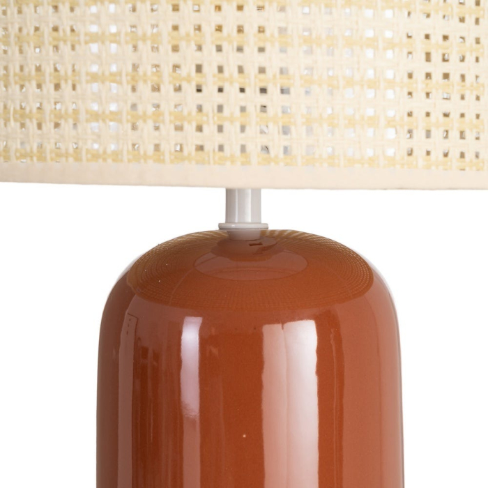 Lampă de masă înaltă din ceramică teracotă cu abajur tip ratan [3]