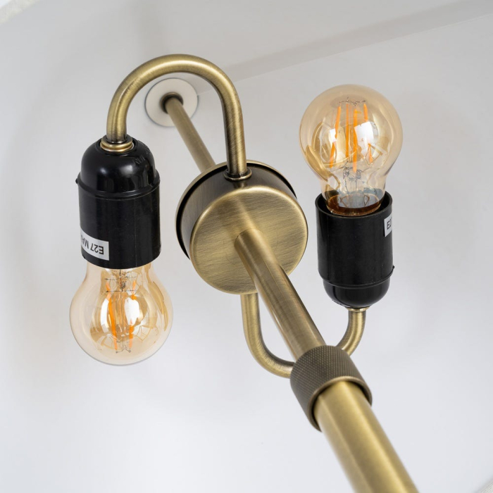 Lampă de masă înaltă din metal auriu cu abajur din stofă albă [6]