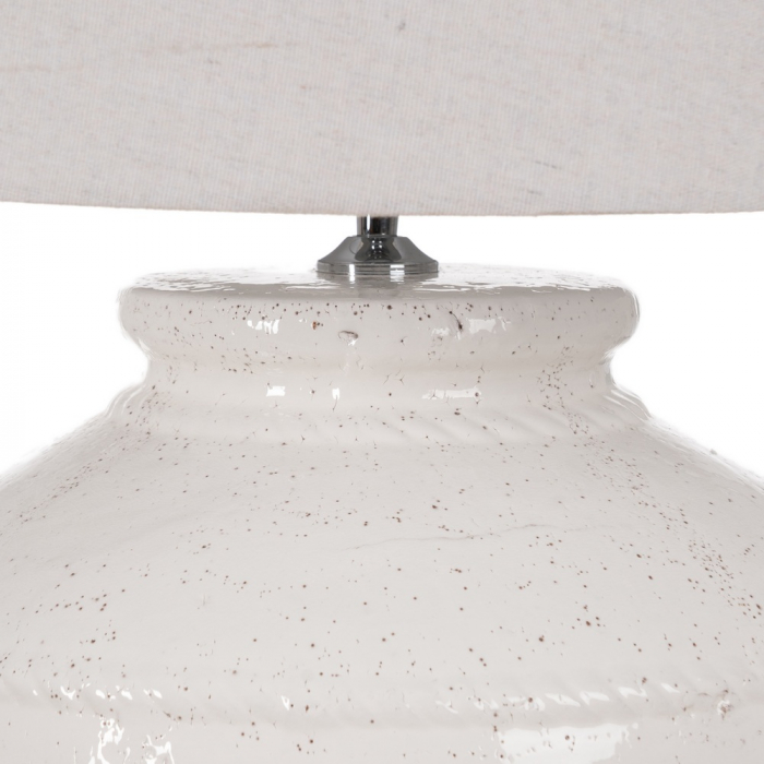 Lampa mare teracota alba cu abajur din in|Lampi voluminoase pentru decor rafinat [4]