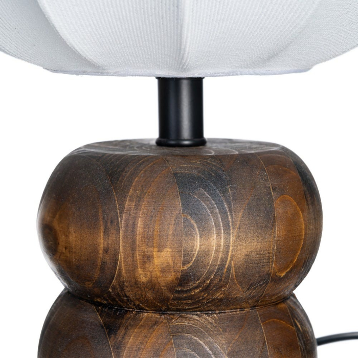 Lampă de masă maro cu bază din lemn și abajur din bumbac [4]