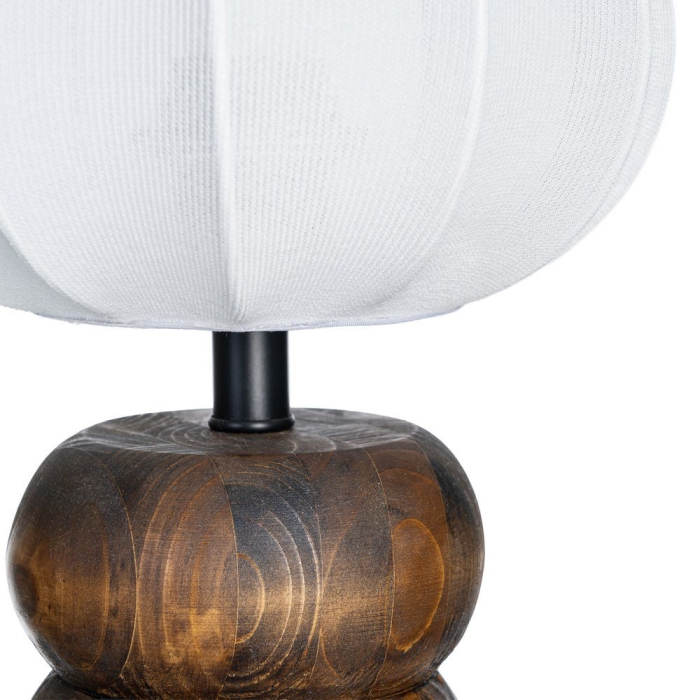 Lampă de masă maro cu bază din lemn și abajur din bumbac [3]