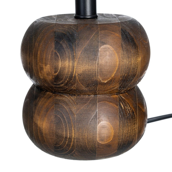 Lampă de masă maro cu bază din lemn și abajur din bumbac [5]