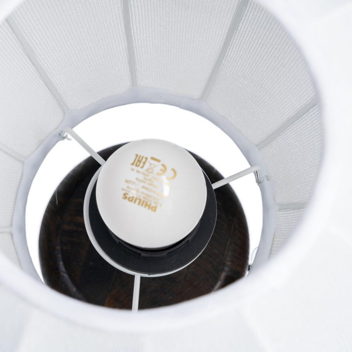 Lampă de masă maro cu bază din lemn și abajur din bumbac [7]