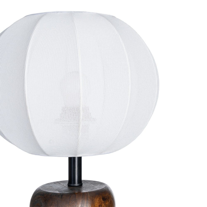 Lampă de masă maro cu bază din lemn și abajur din bumbac [3]