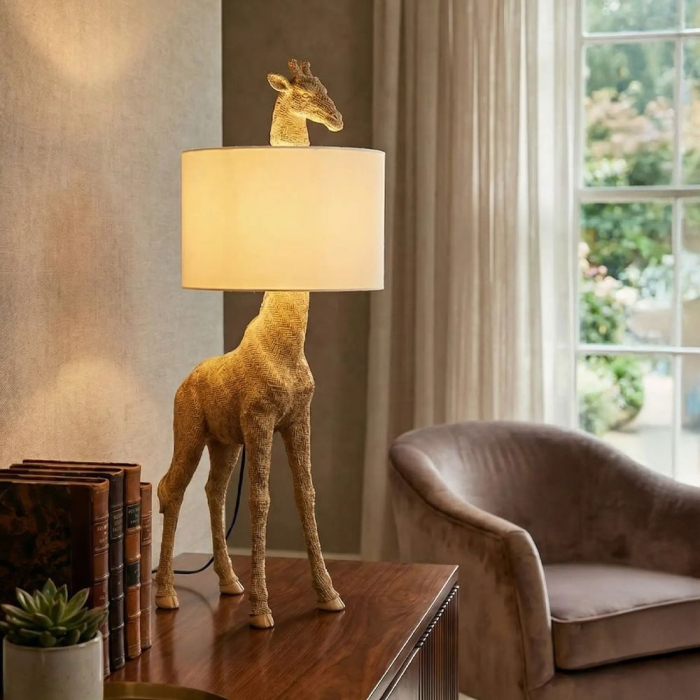 Lampă de masă cu abajur textil crem și bază naturală GIRAFFA [2]