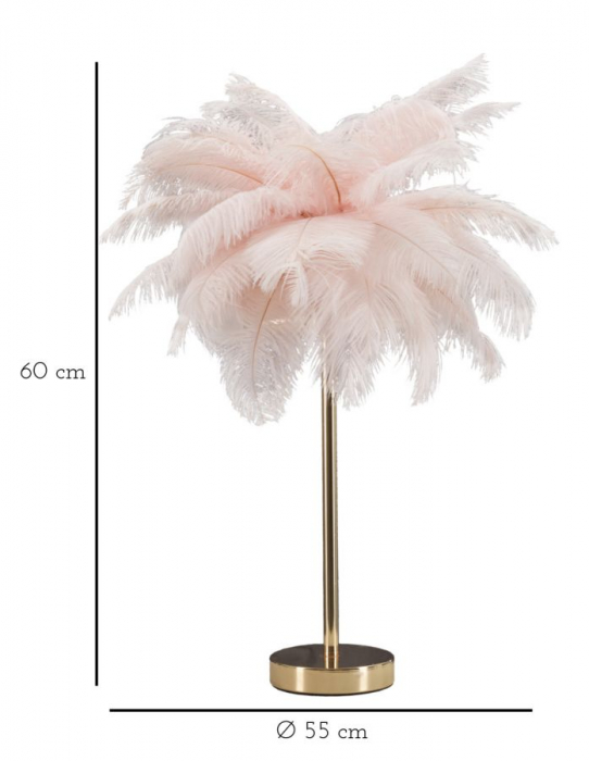 Lampa de masa roz cu pene | Veioza camera fete CreativDeco [6]