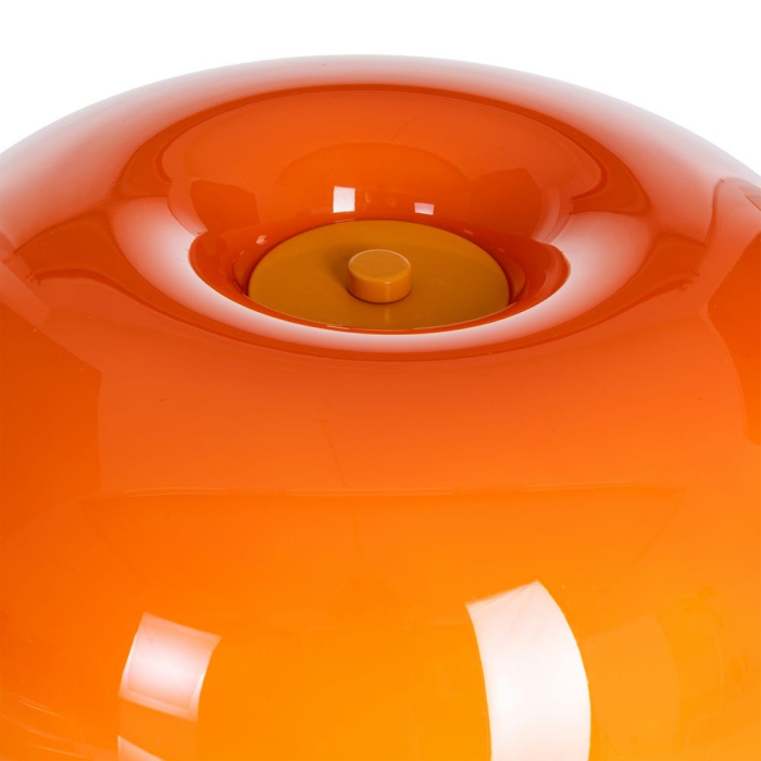 Lampă de masă portocalie cu bază metalică și abajur din sticlă [4]