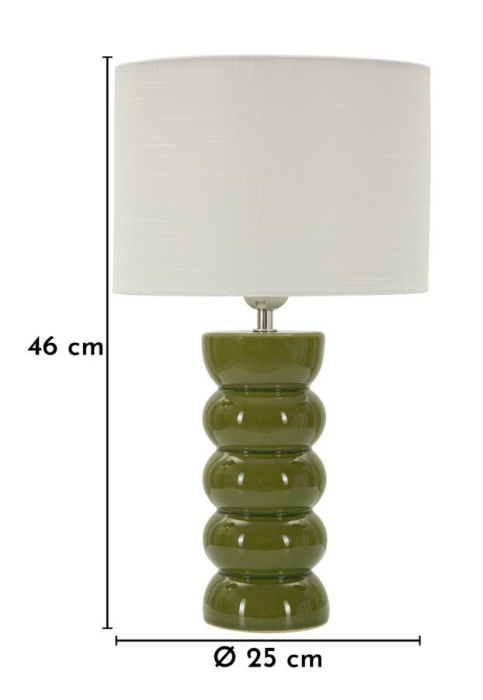 Lampă de masă verde bază rotunjită abajur alb [6]