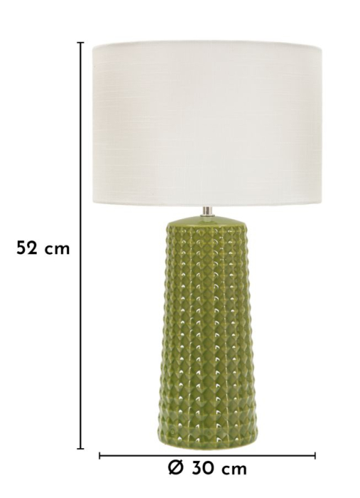 Lampă de masă verde bază conică texturata abajur alb [6]
