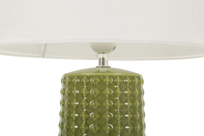 Lampă de masă verde bază conică texturata abajur alb [2]