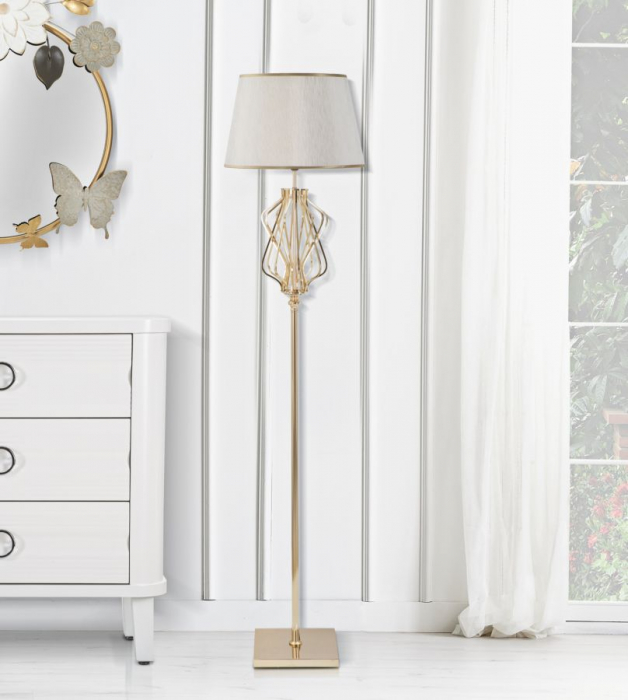 Lampa glam podea picior auriu abajur alb CreativDeco [15]