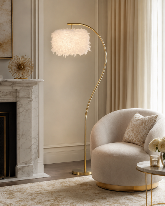 Lampa aurie podea abajur pene arcuit CreativDeco [2]