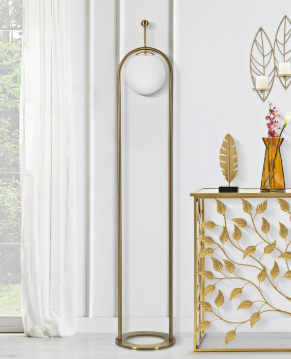 Lampa aurie podea arc abajur sferic alb CreativDeco [2]